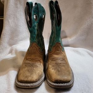 Boys Smoky Mountain Emerald Green Brown Distressed western boots